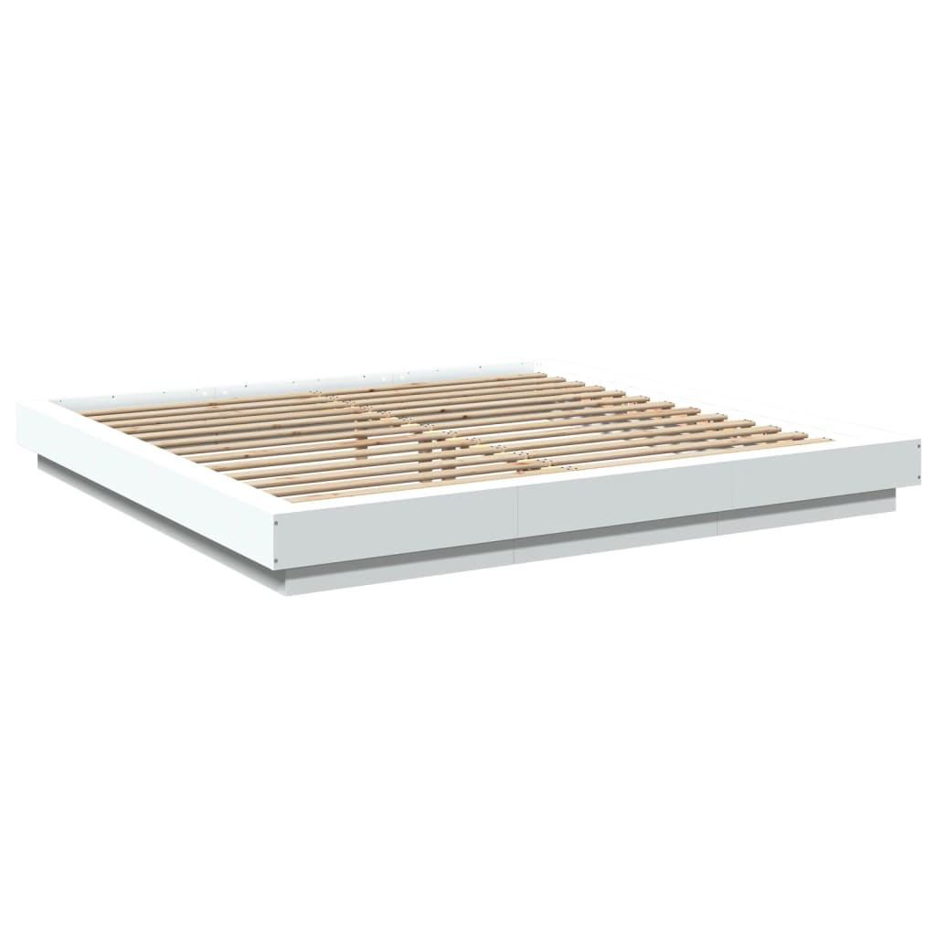 Sengeramme med LED-lys hvit 200x200 cm konstruert tre