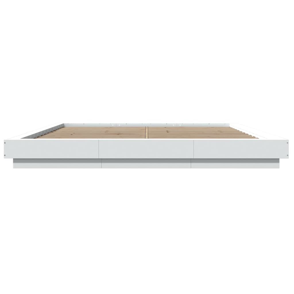 Sengeramme med LED-lys hvit 200x200 cm konstruert tre