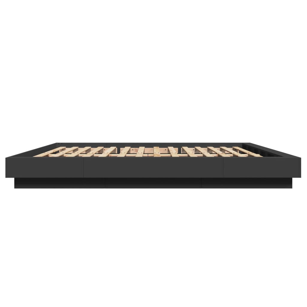 Sengeramme med LED-lys svart 200x200 cm konstruert tre