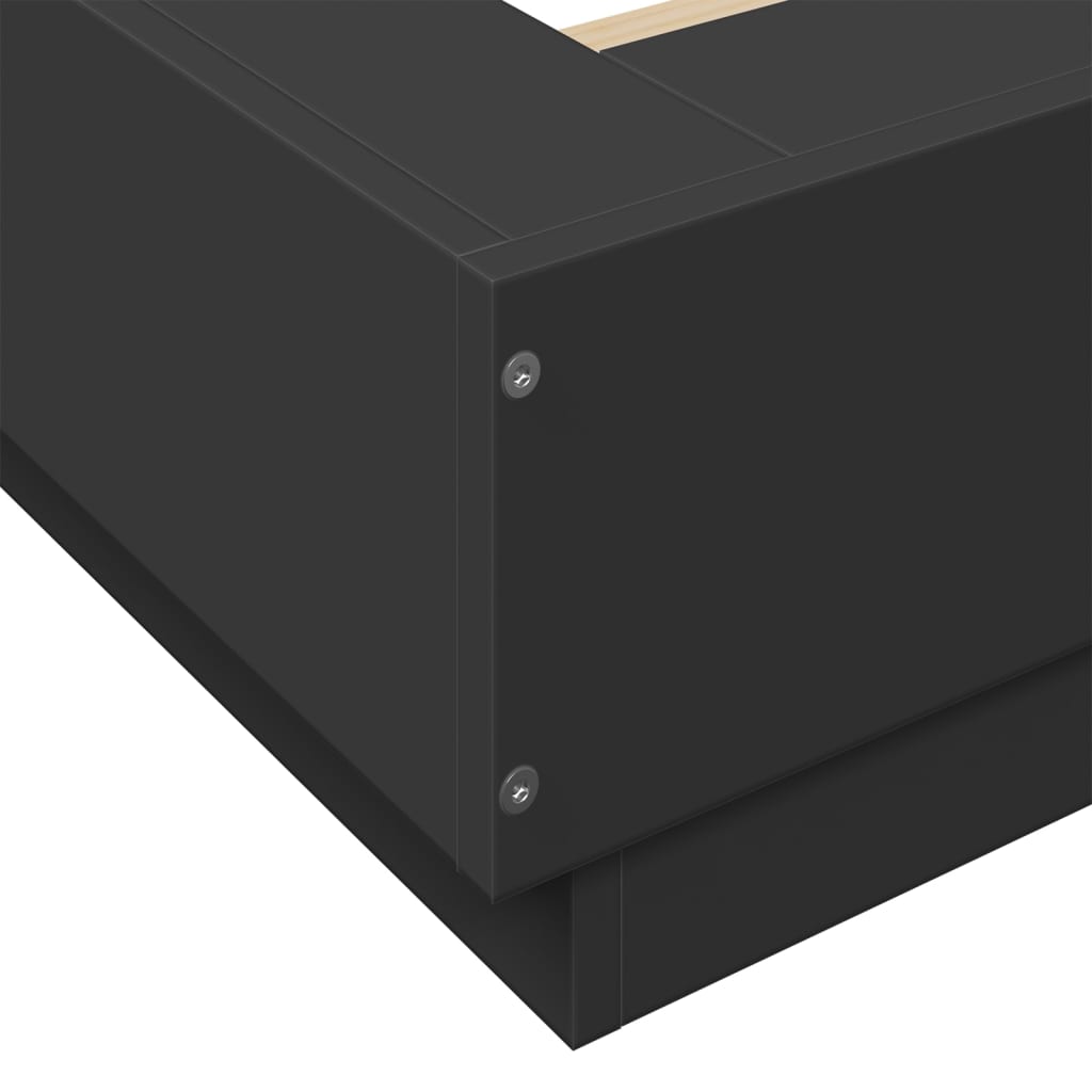 Sengeramme med LED-lys svart 200x200 cm konstruert tre