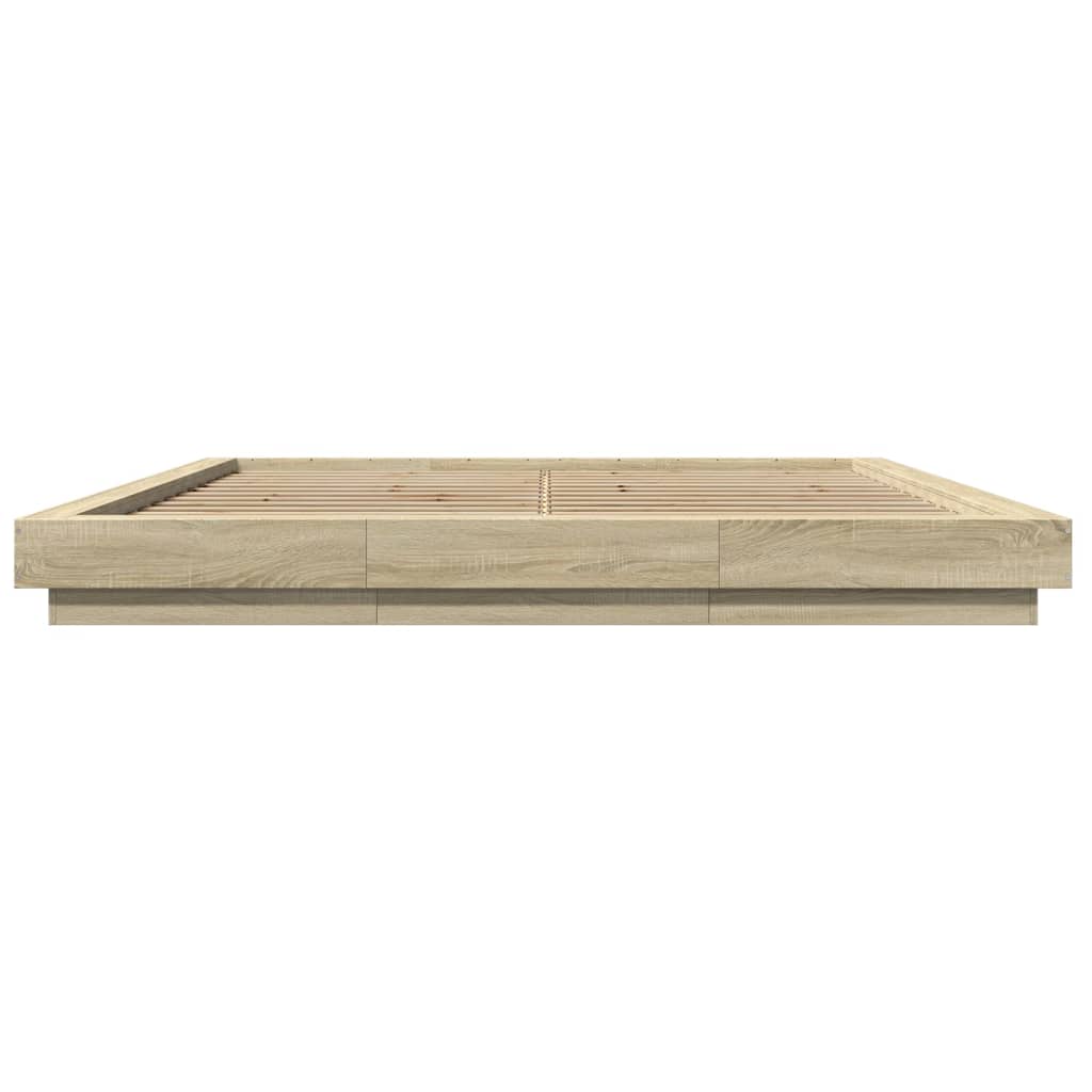 Sengeramme med LED-lys sonoma eik 200x200 cm konstruert tre