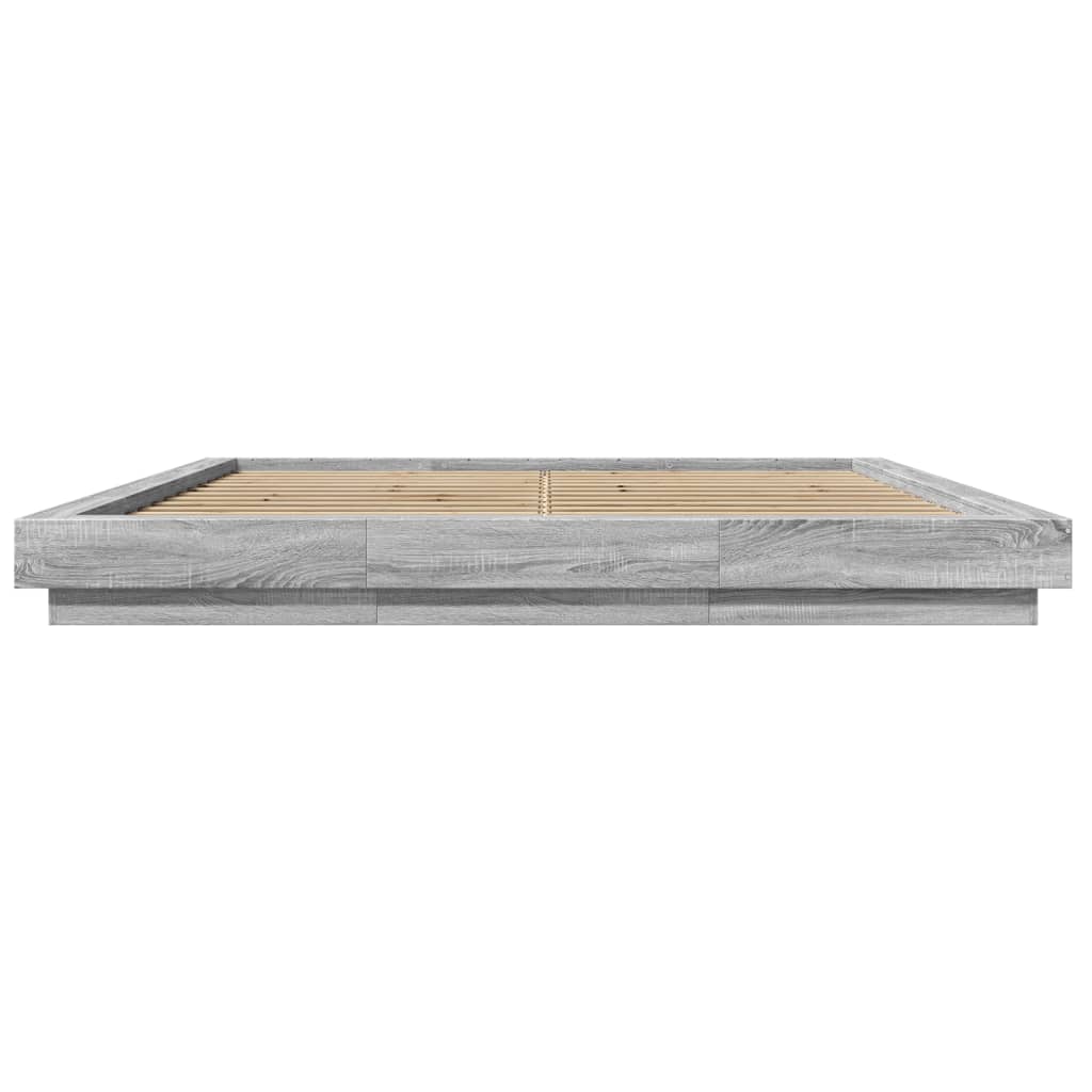 Sengeramme med LED-lys grå sonoma 200x200 cm konstruert tre