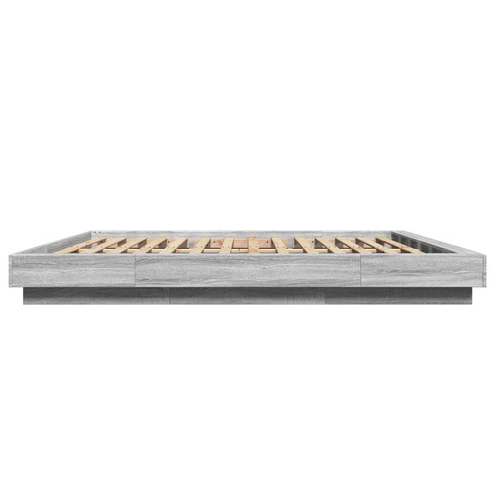 Sengeramme med LED-lys grå sonoma 200x200 cm konstruert tre