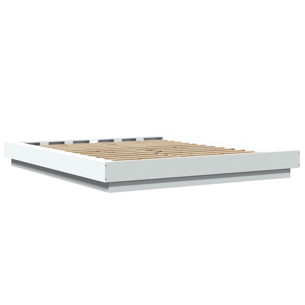 Sengeramme med LED-lys hvit 160x200 cm konstruert tre