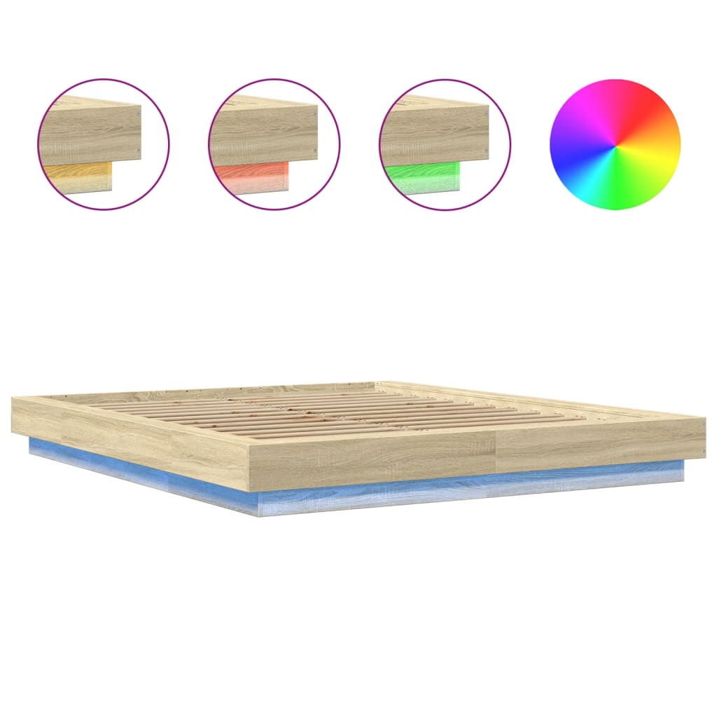 Sengeramme med LED-lys sonoma eik 160x200 cm konstruert tre