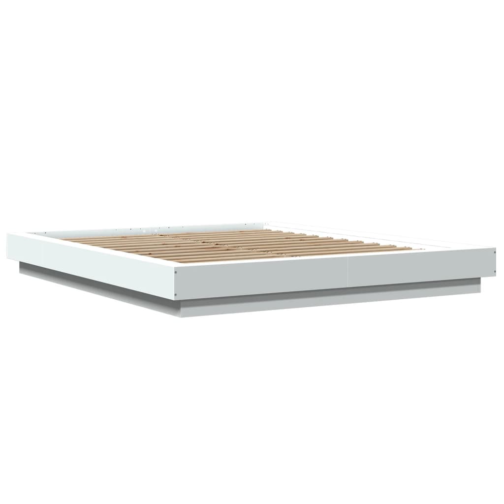 Sengeramme med LED-lys hvit 150x200 cm konstruert tre
