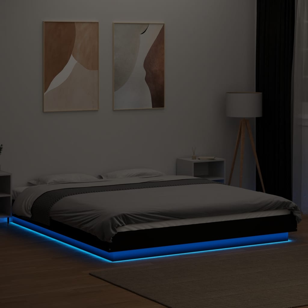 Sengeramme med LED-lys svart 150x200 cm konstruert tre
