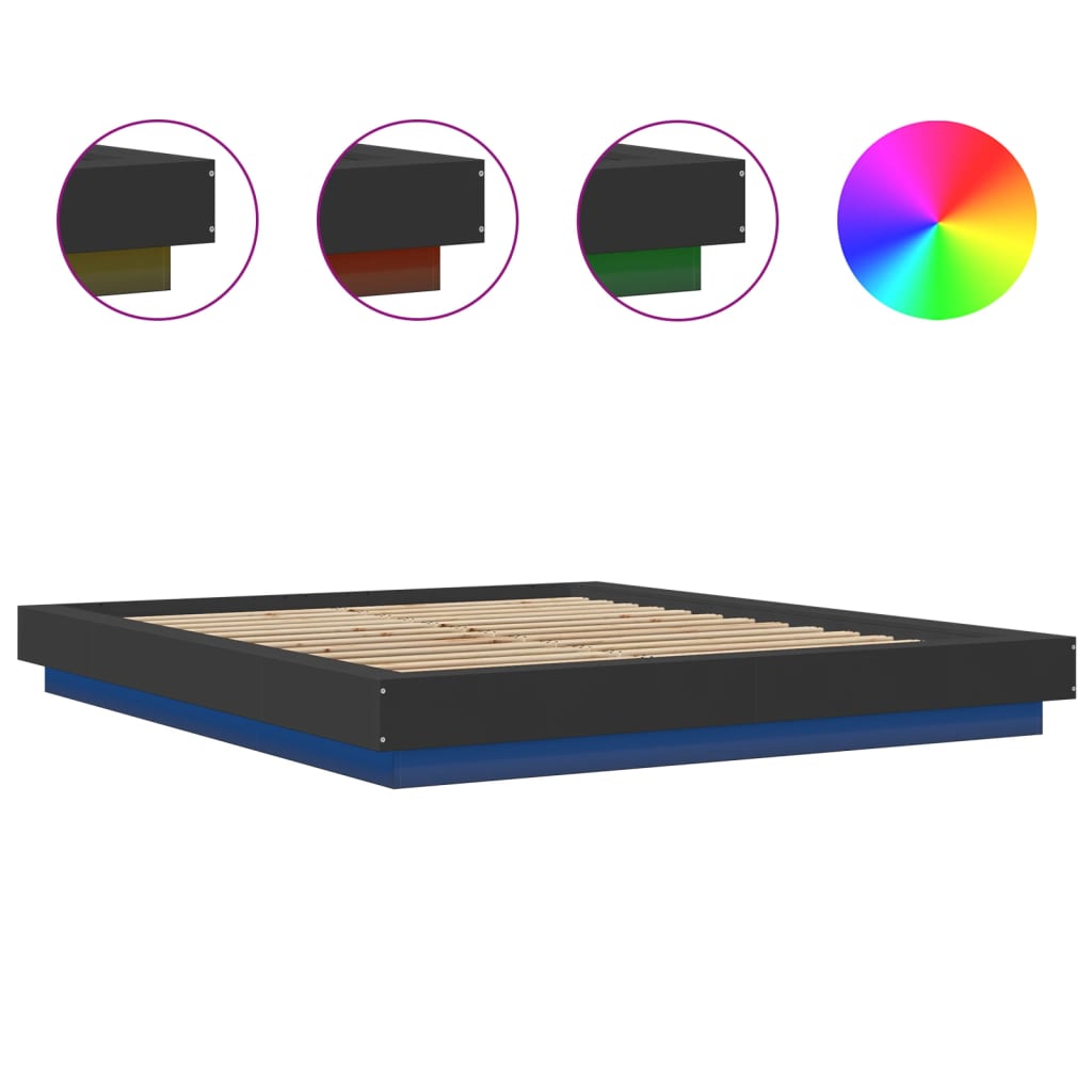 Sengeramme med LED-lys svart 150x200 cm konstruert tre