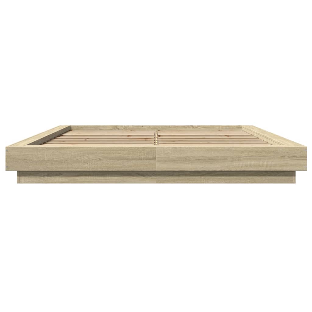 Sengeramme med LED-lys sonoma eik 150x200 cm konstruert tre