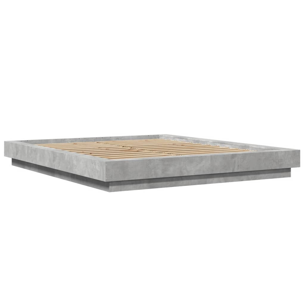 Sengeramme med LED-lys betonggrå 150x200 cm konstruert tre