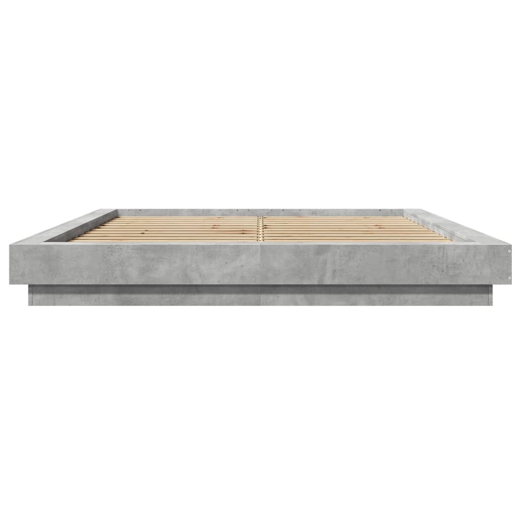 Sengeramme med LED-lys betonggrå 150x200 cm konstruert tre