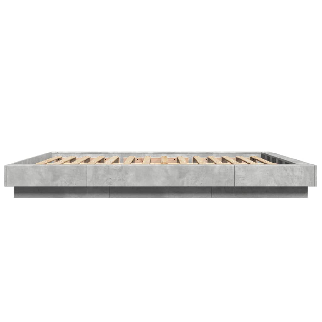 Sengeramme med LED-lys betonggrå 150x200 cm konstruert tre