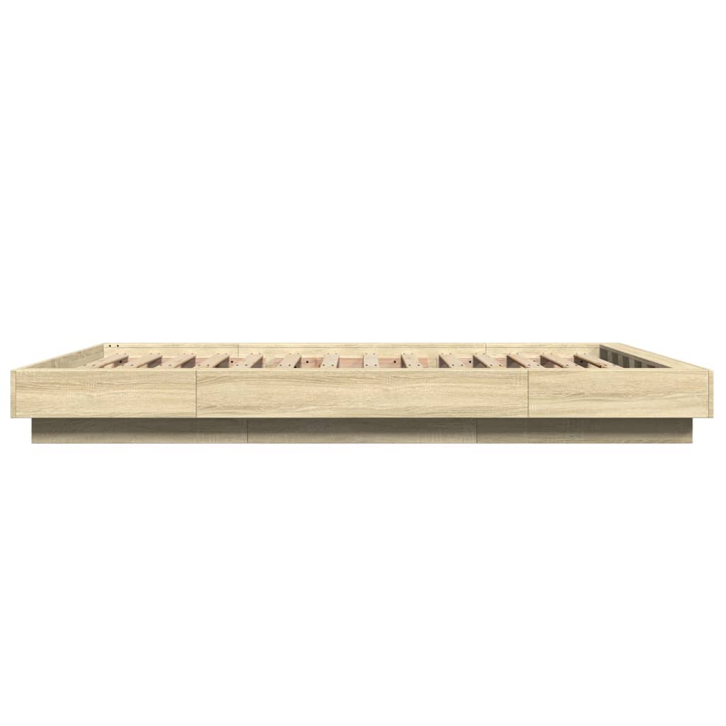 Sengeramme med LED-lys sonoma eik 140x200 cm konstruert tre