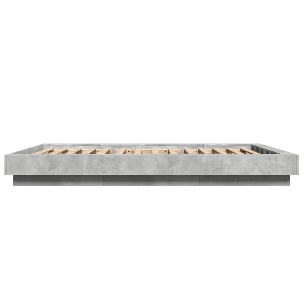 Sengeramme med LED-lys betonggrå 120x200 cm konstruert tre