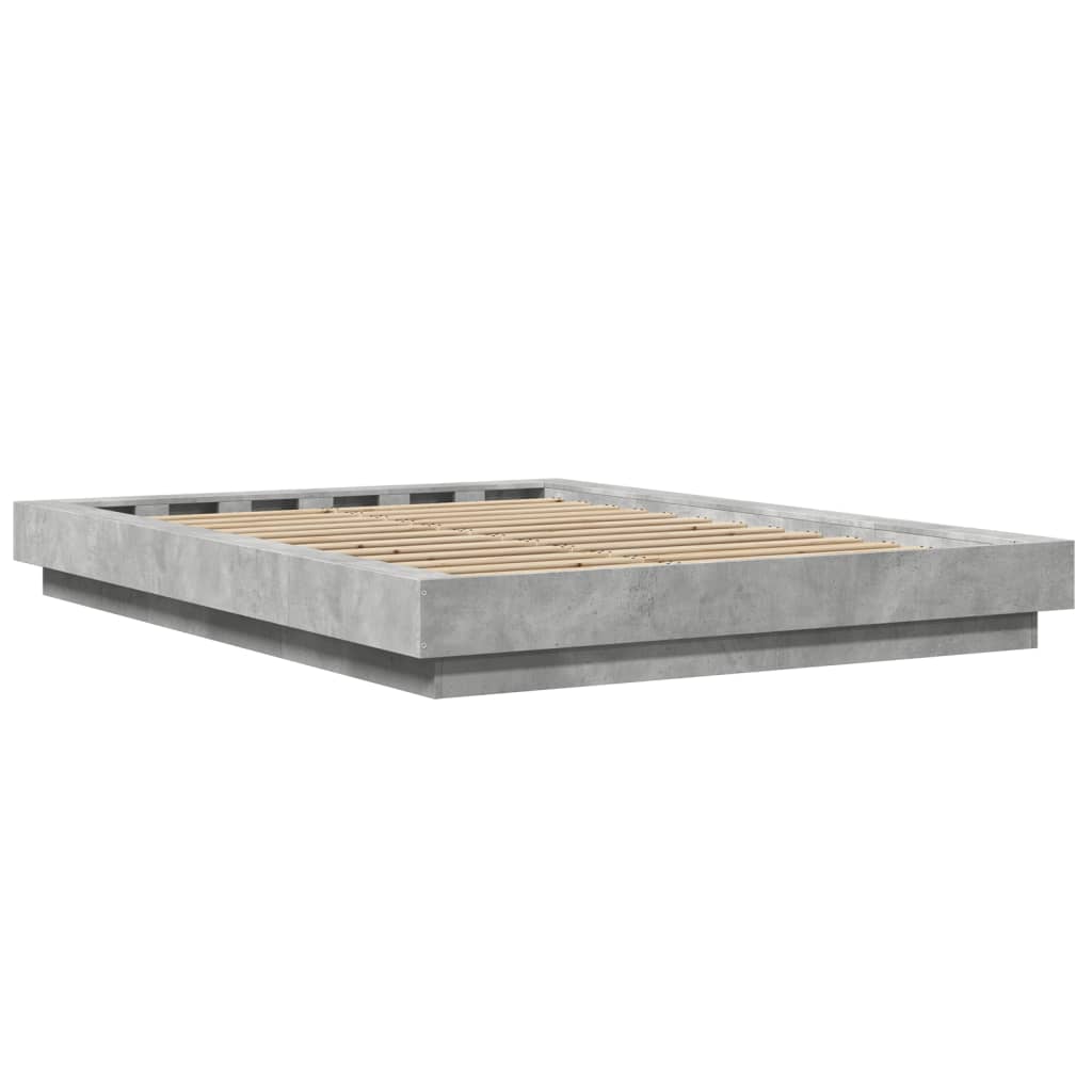 Sengeramme med LED-lys betonggrå 120x200 cm konstruert tre