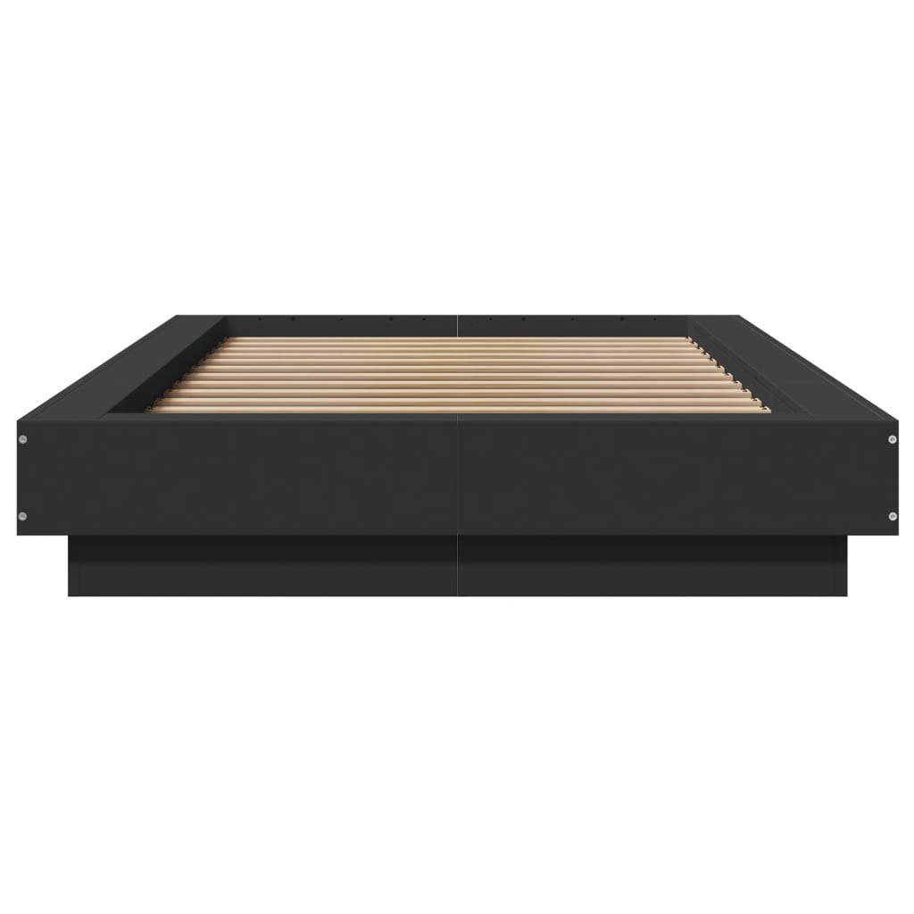 Sengeramme med LED-lys svart 100x200 cm konstruert tre