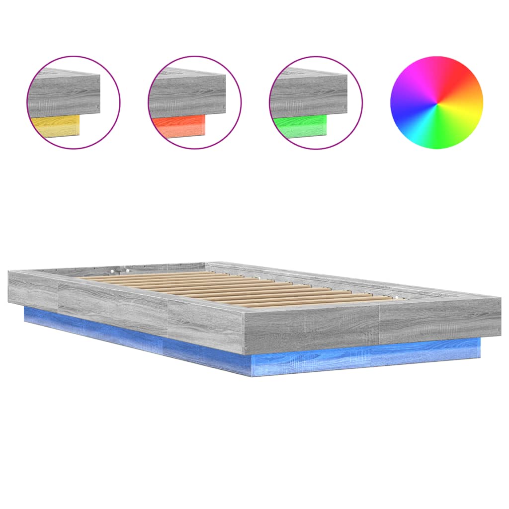 Sengeramme med LED-lys grå sonoma 100x200 cm konstruert tre