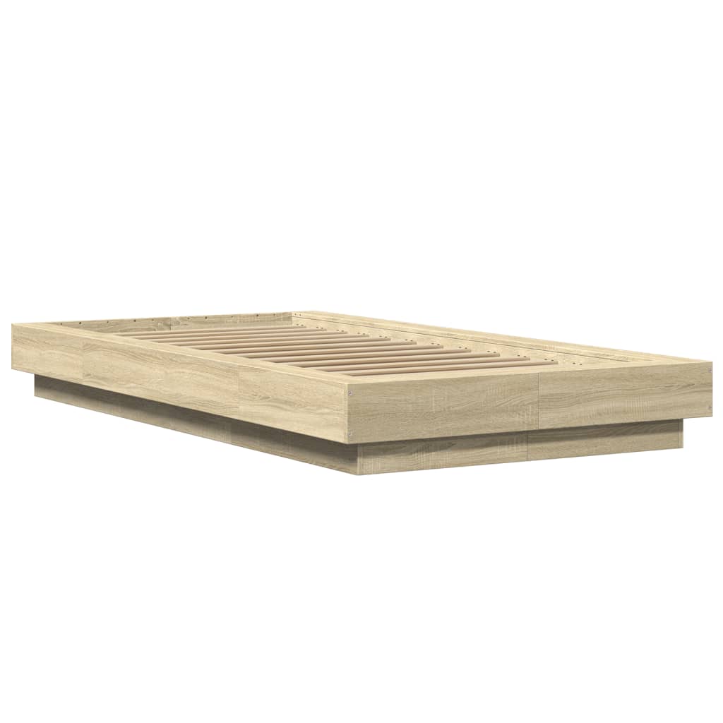 Sengeramme med LED-lys sonoma eik 90x200 cm konstruert tre