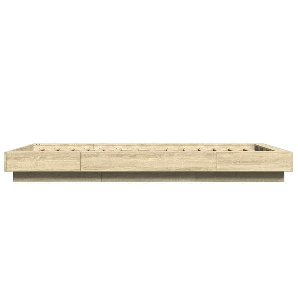 Sengeramme med LED-lys sonoma eik 90x200 cm konstruert tre
