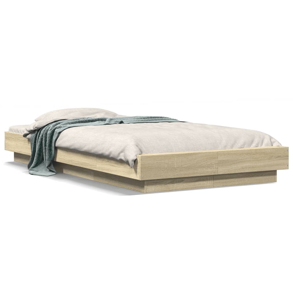 Sengeramme med LED-lys sonoma eik 90x200 cm konstruert tre