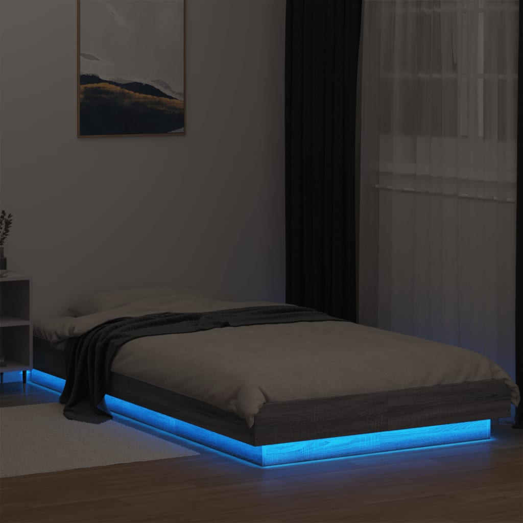 Sengeramme med LED-lys grå sonoma 90x200 cm konstruert tre