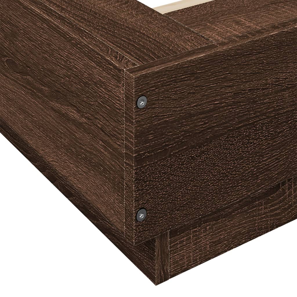 Sengeramme med LED-lys brun eik 90x200 cm konstruert tre