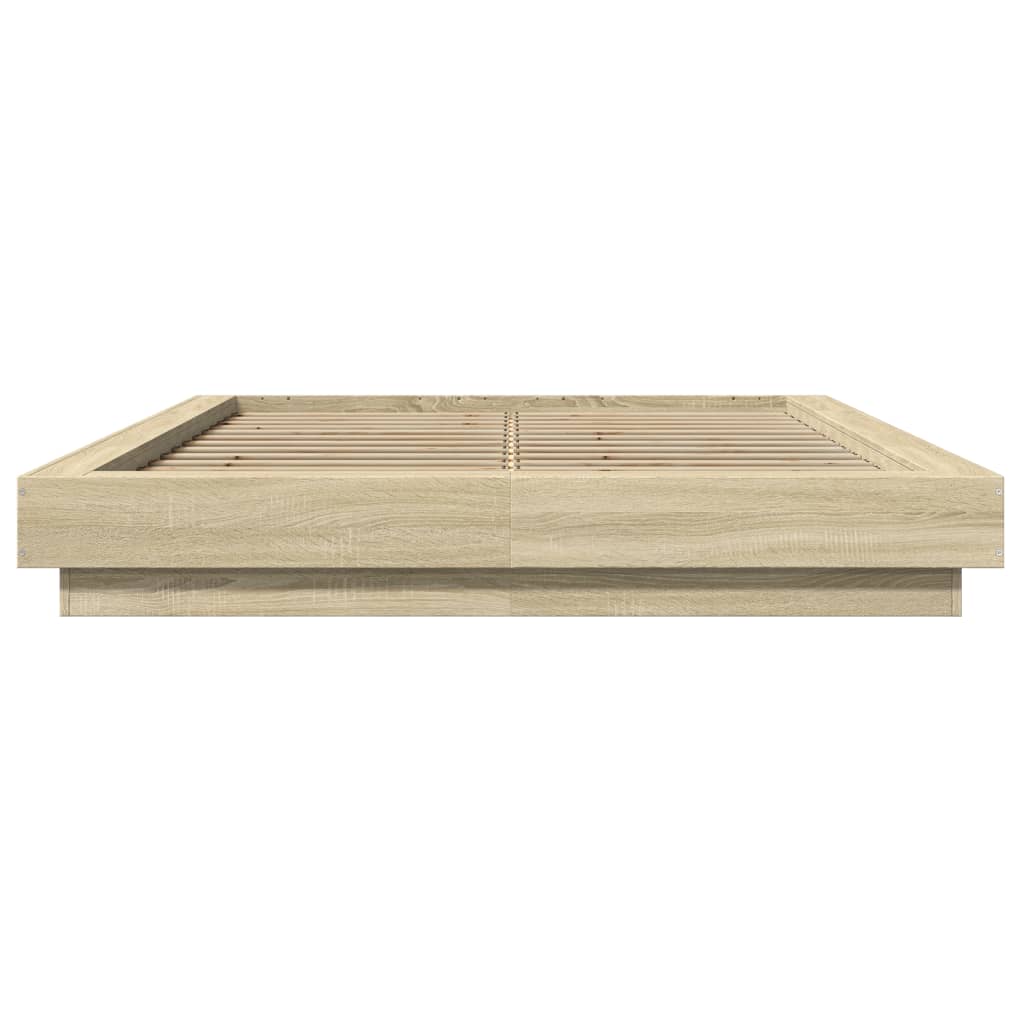 Sengeramme med LED-lys sonoma eik 140x190 cm konstruert tre