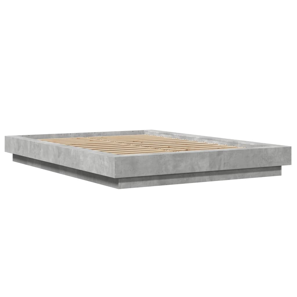Sengeramme med LED-lys betonggrå 140x190 cm konstruert tre