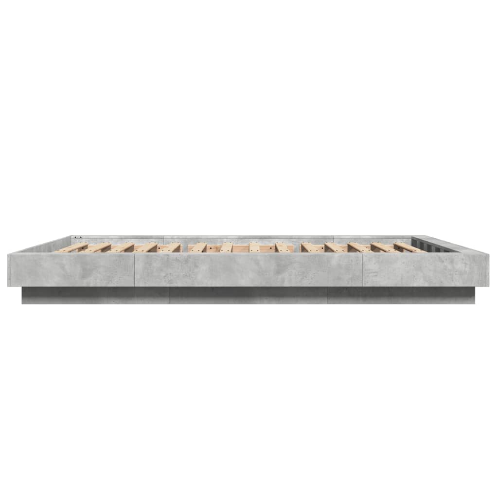 Sengeramme med LED-lys betonggrå 135x190 cm konstruert tre