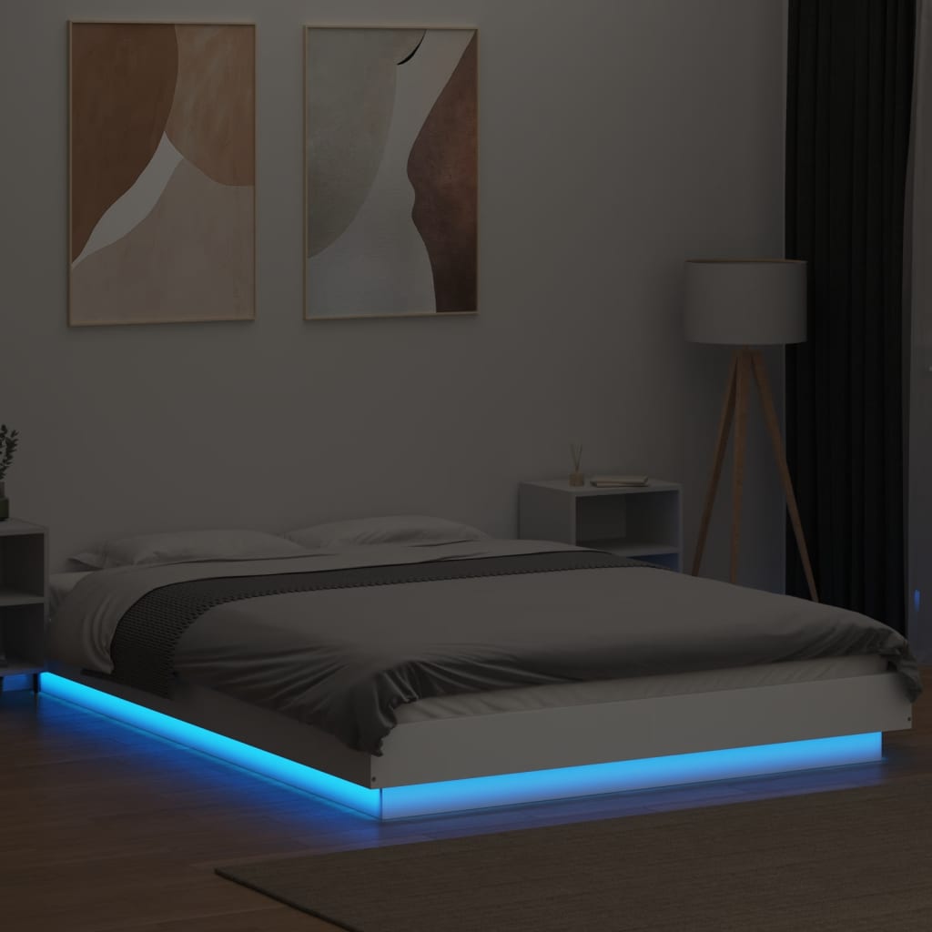 Sengeramme med LED-lys hvit 120x190 cm konstruert tre
