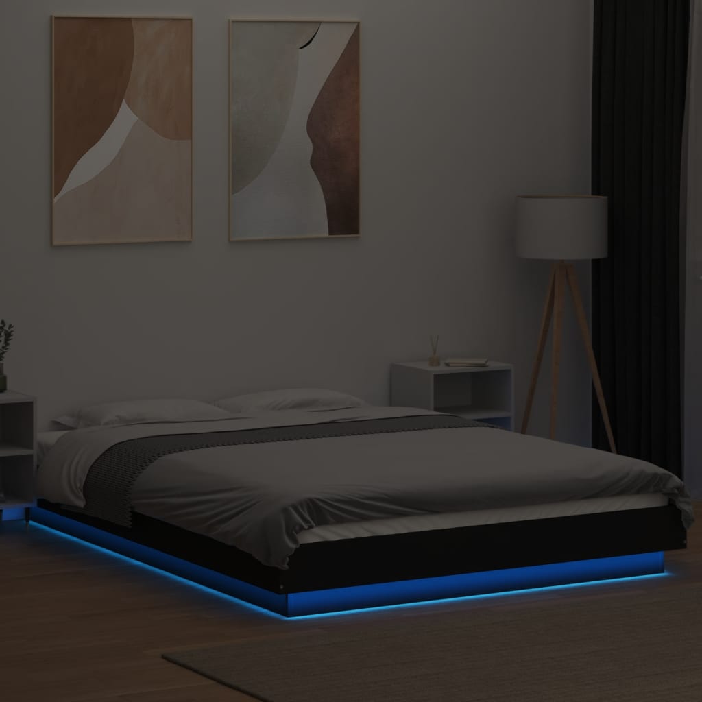 Sengeramme med LED-lys svart 120x190 cm konstruert tre