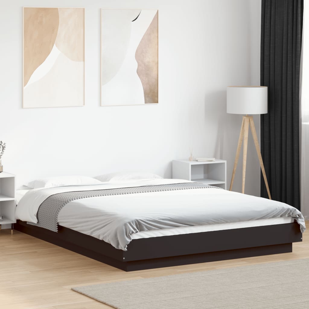 Sengeramme med LED-lys svart 120x190 cm konstruert tre