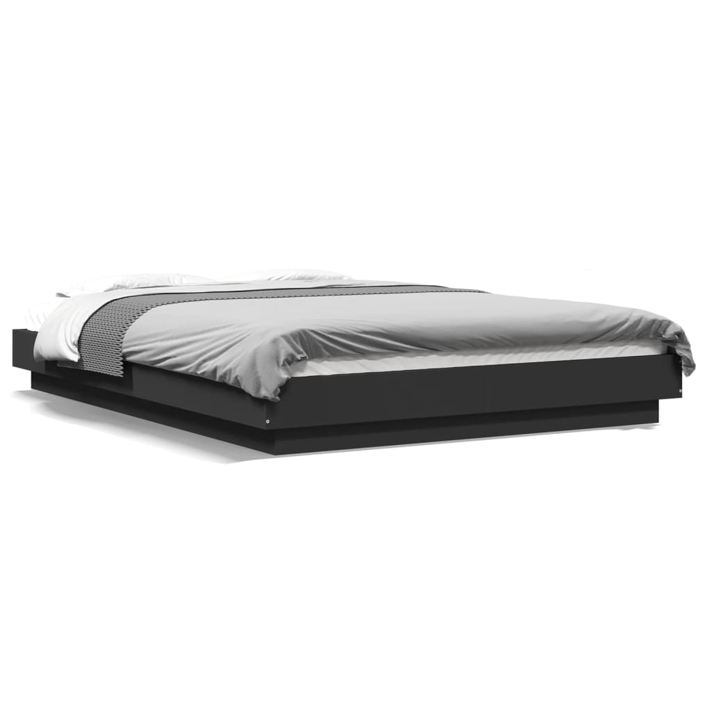 Sengeramme med LED-lys svart 120x190 cm konstruert tre