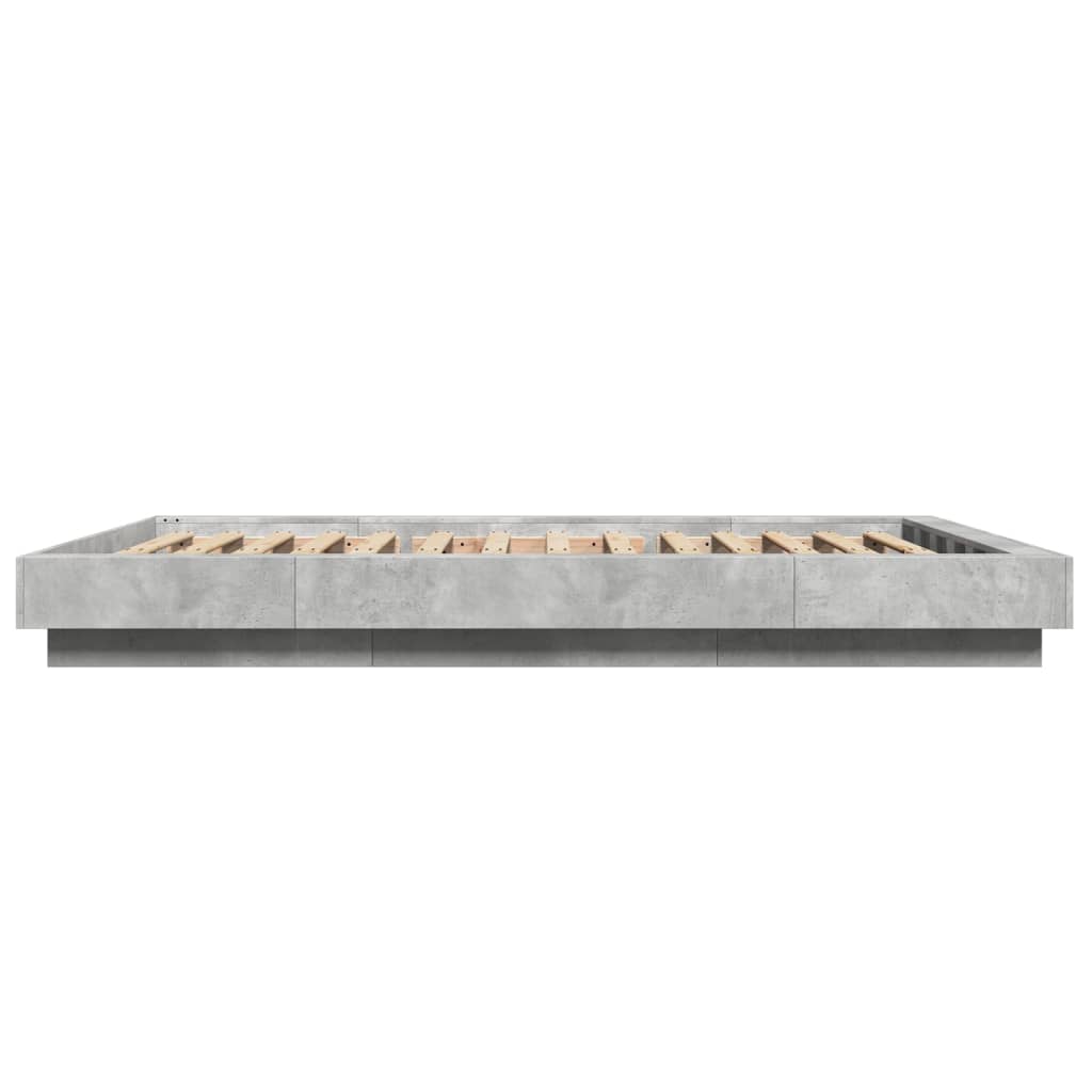 Sengeramme med LED-lys betonggrå 120x190 cm konstruert tre