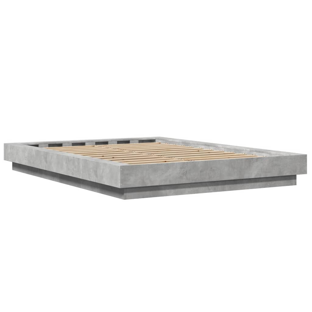 Sengeramme med LED-lys betonggrå 120x190 cm konstruert tre