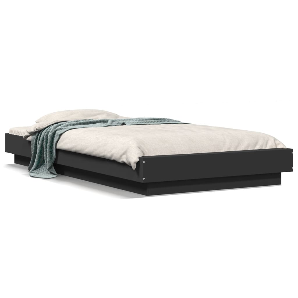 Sengeramme med LED-lys svart 90x190 cm konstruert tre