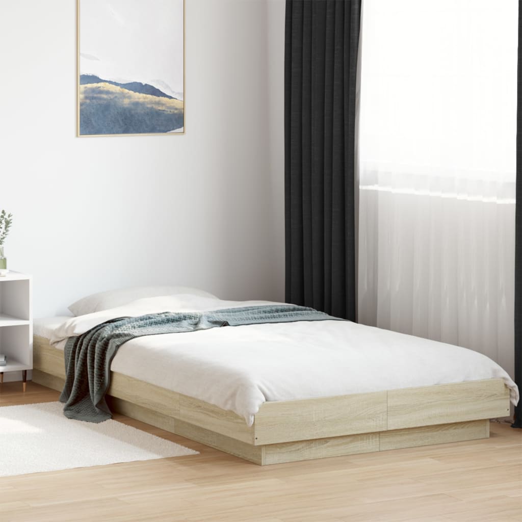 Sengeramme med LED-lys sonoma eik 90x190 cm konstruert tre