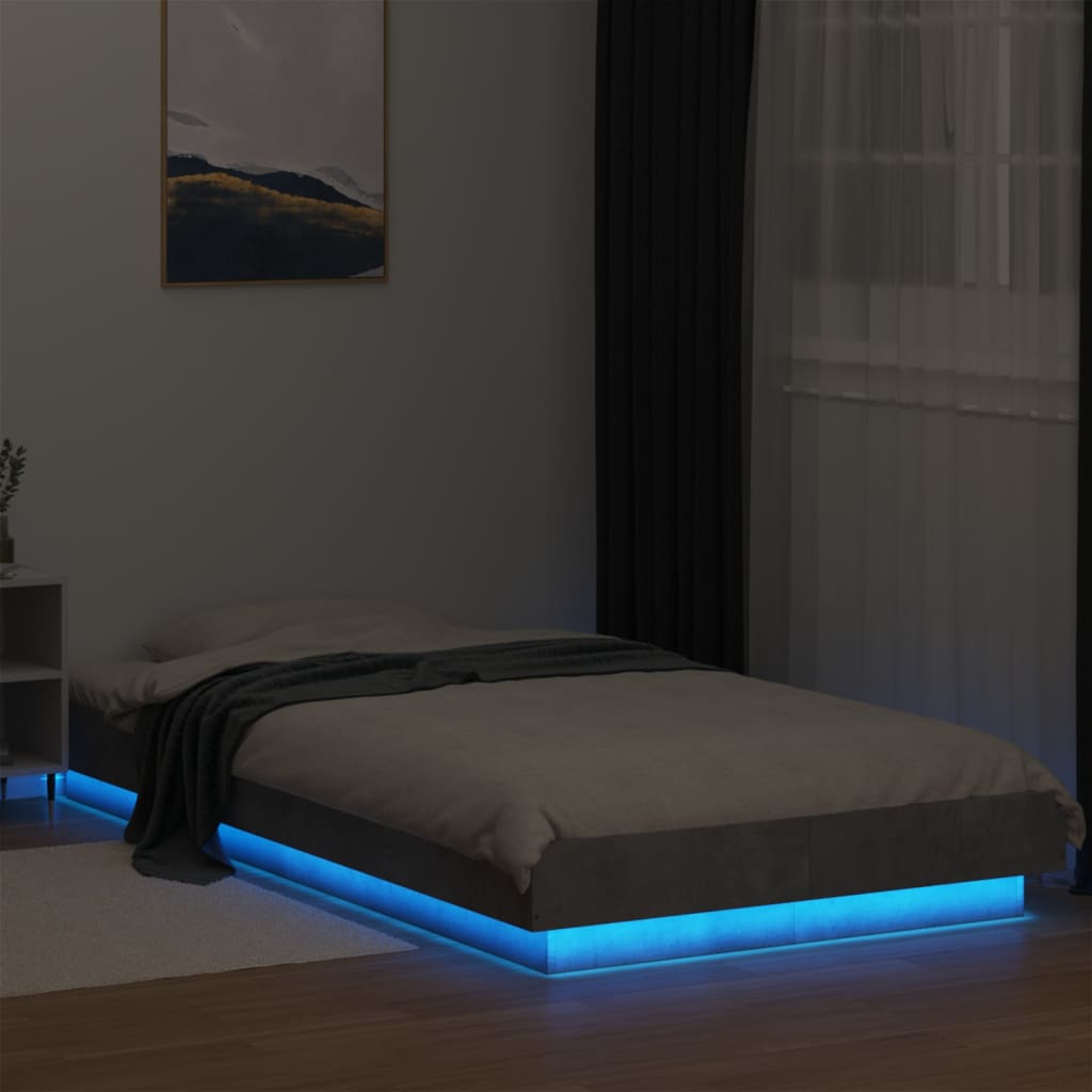 Sengeramme med LED-lys betonggrå 90x190 cm konstruert tre