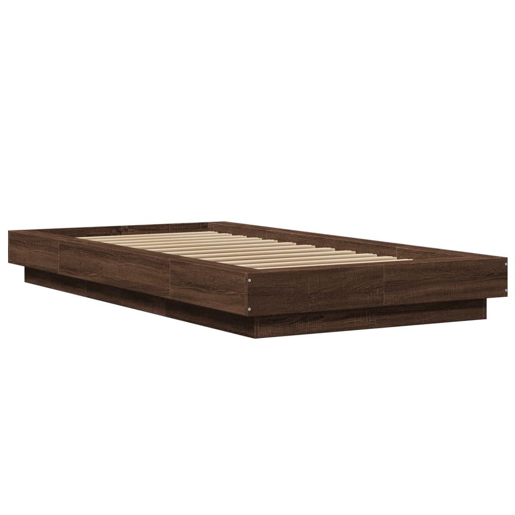 Sengeramme med LED-lys brun eik 90x190 cm konstruert tre