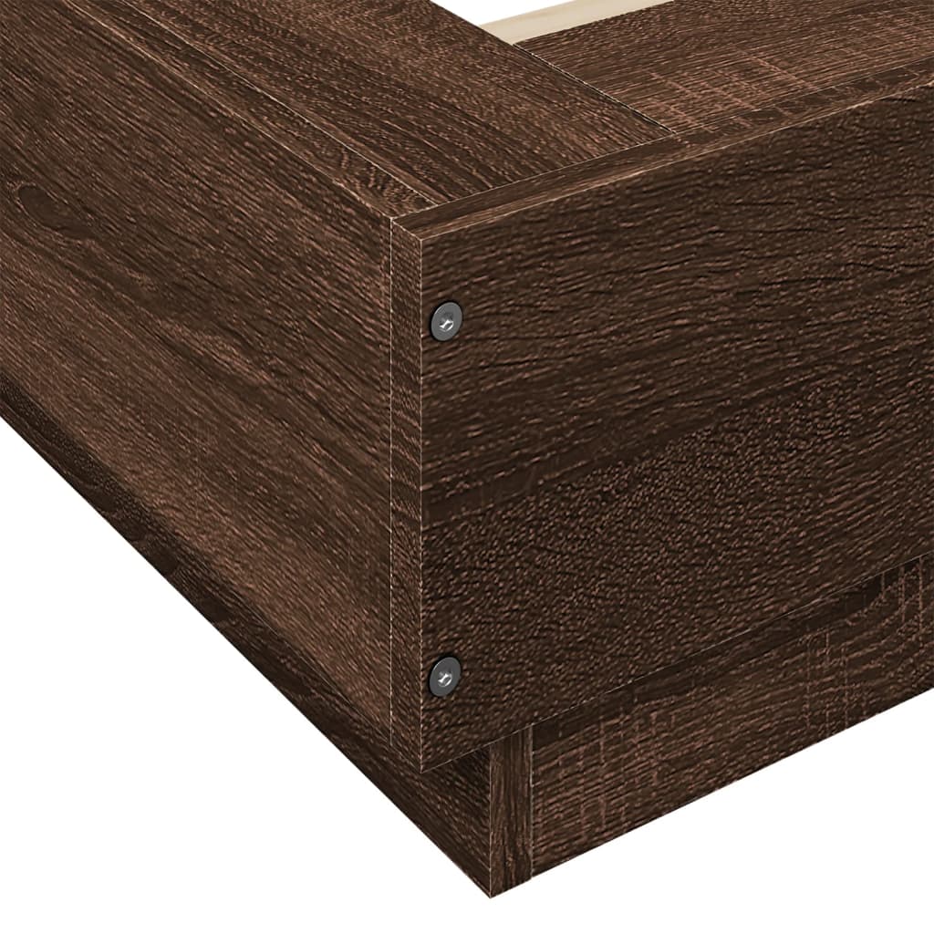 Sengeramme med LED-lys brun eik 90x190 cm konstruert tre