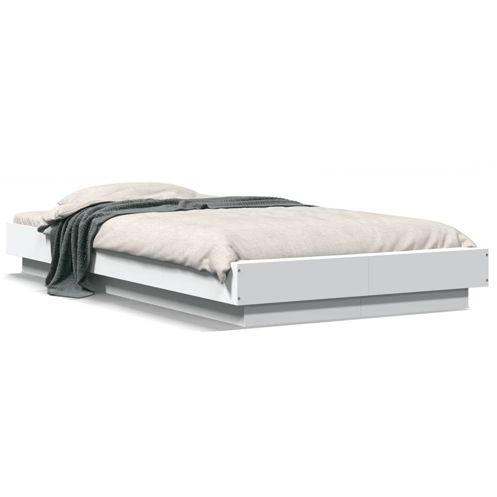 Sengeramme med LED-lys hvit 75x190 cm konstruert tre