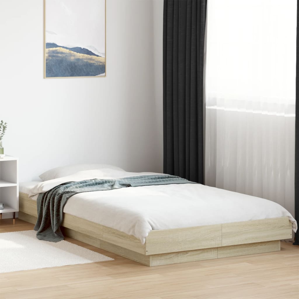 Sengeramme med LED-lys sonoma eik 75x190 cm konstruert tre