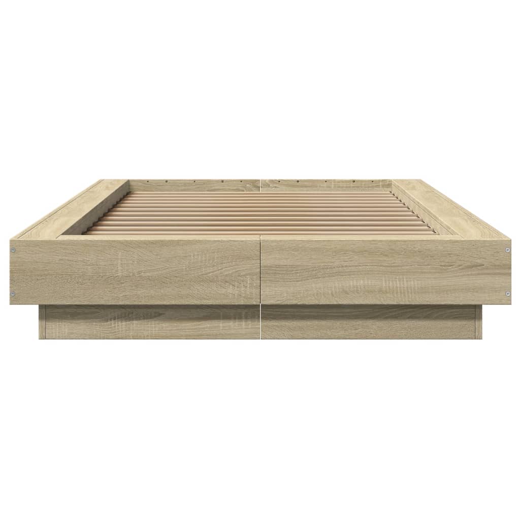 Sengeramme med LED-lys sonoma eik 75x190 cm konstruert tre