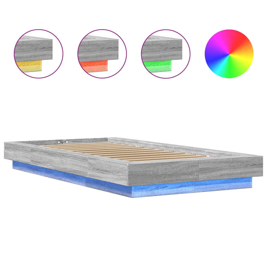 Sengeramme med LED-lys grå sonoma 75x190 cm konstruert tre