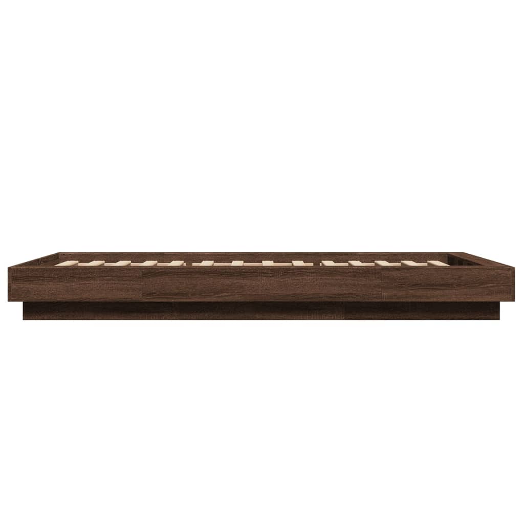 Sengeramme med LED-lys brun eik 75x190 cm konstruert tre