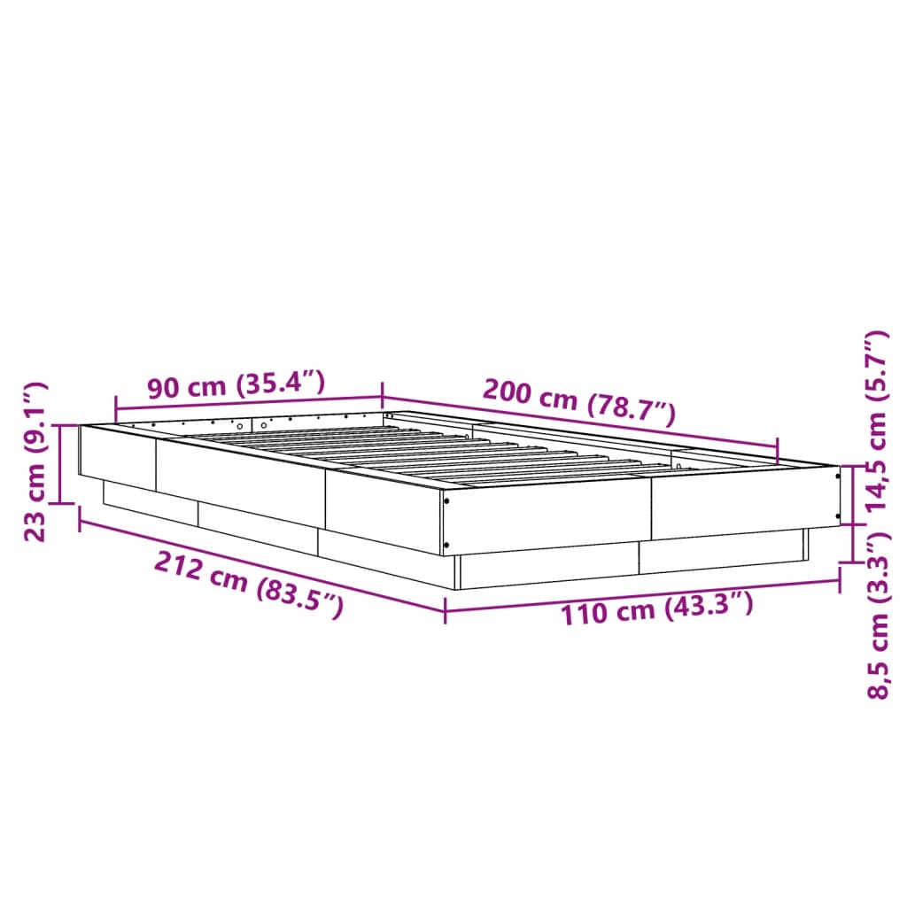 Sengeramme betonggrå 90x200 cm konstruert tre