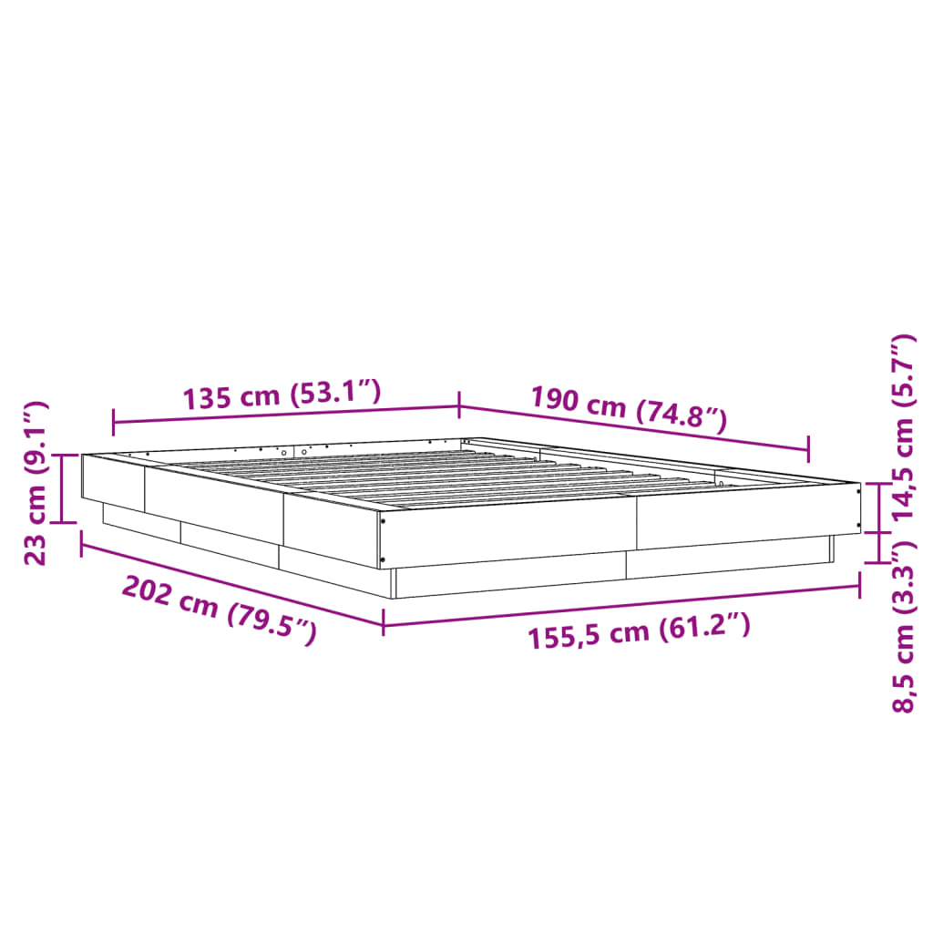 Sengeramme sonoma eik 135x190 cm konstruert tre
