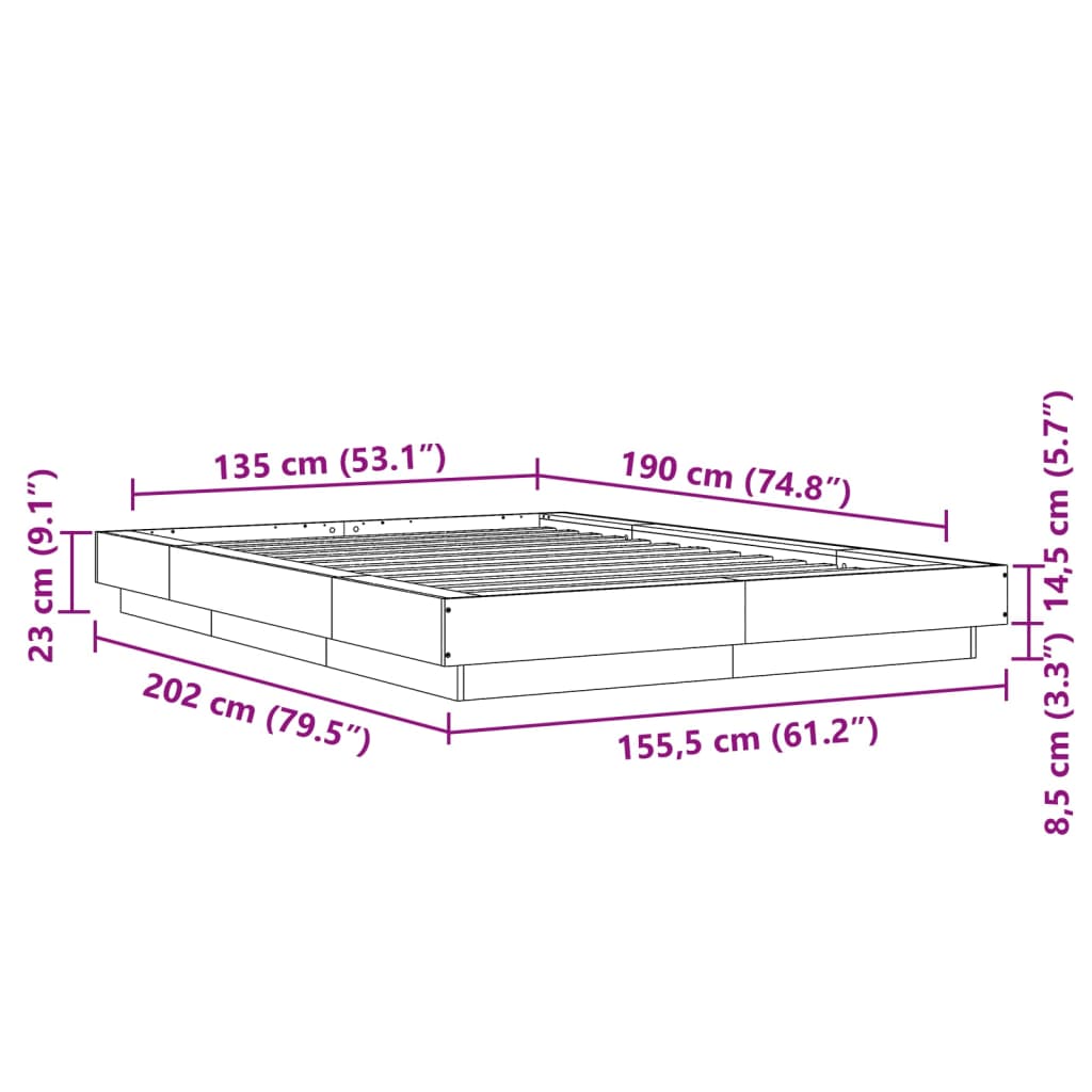 Sengeramme betonggrå 135x190 cm konstruert tre