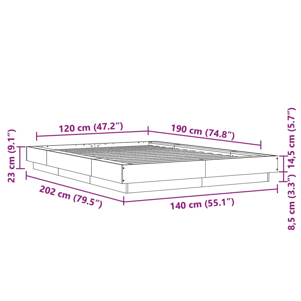 Sengeramme hvit 120x190 cm konstruert tre