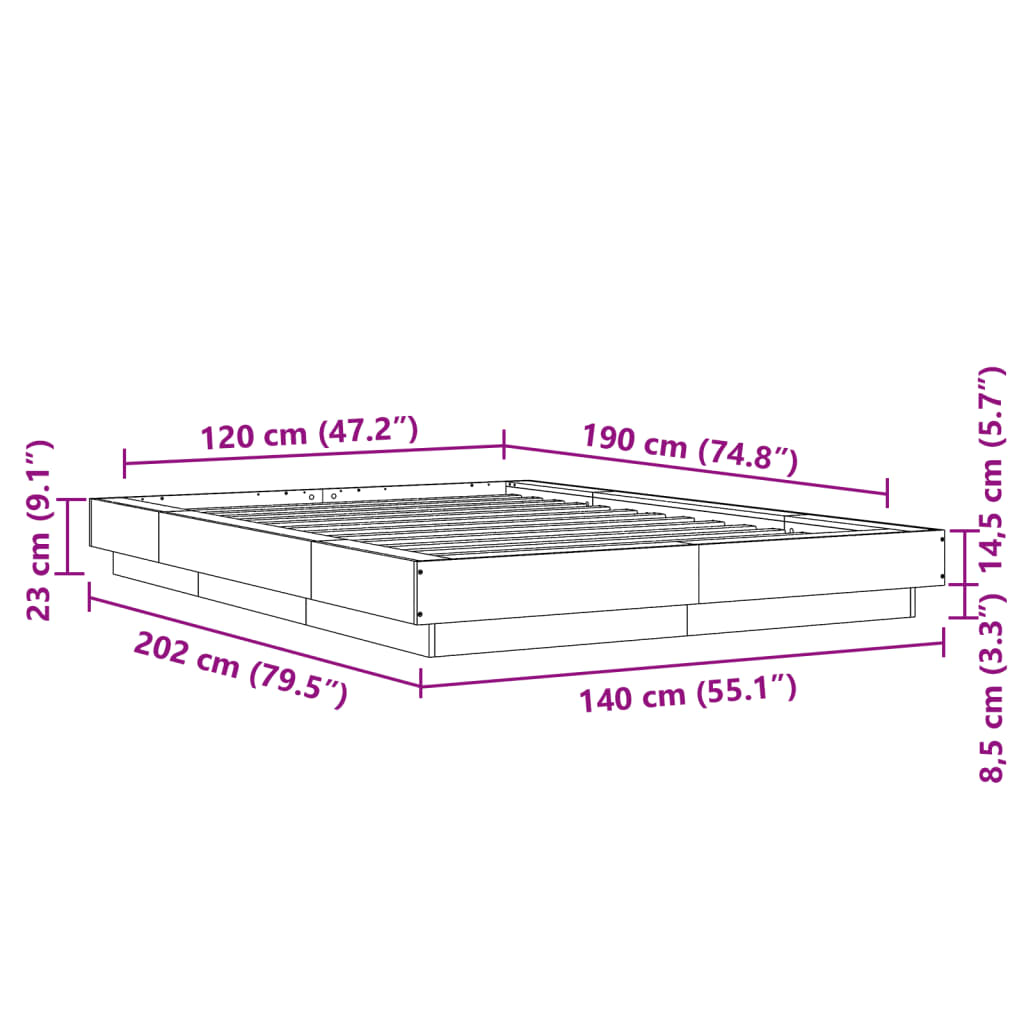 Sengeramme betonggrå 120x190 cm konstruert tre